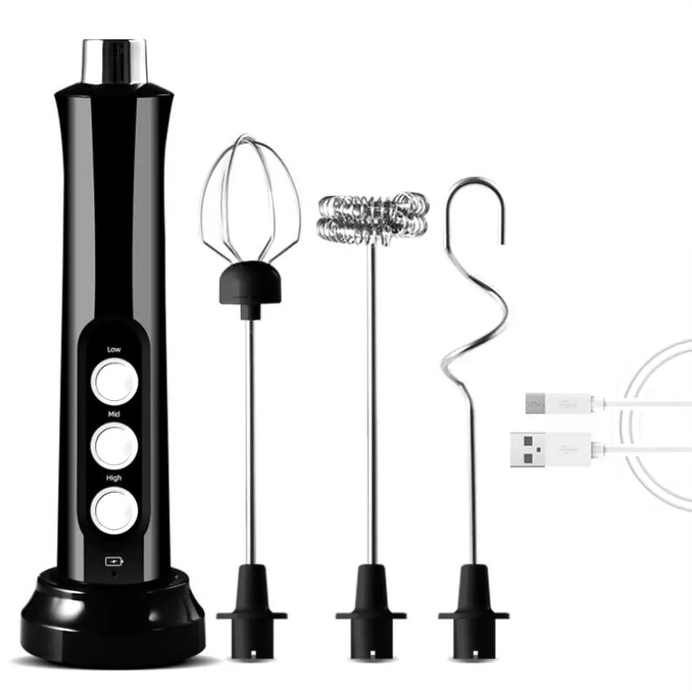 

3-Speeds Electric Egg Beater Coffee Milk Foamer Handheld Eggs Beater Frother Stirrer USB Rechargeable Blender Kitchen Supplies