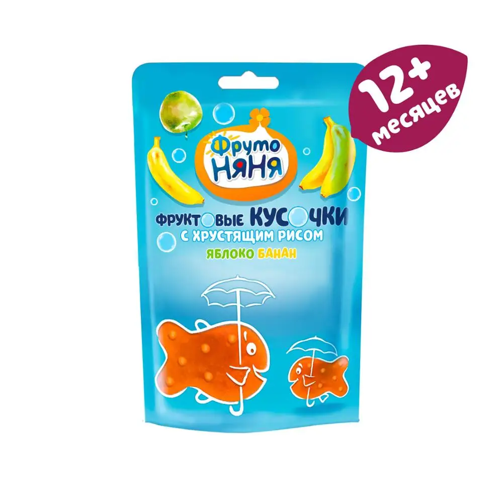 Кусочки фруктовые ФрутоНяня яблоко-банан-хрустящий рис 12г с 12месяцев | Мать и