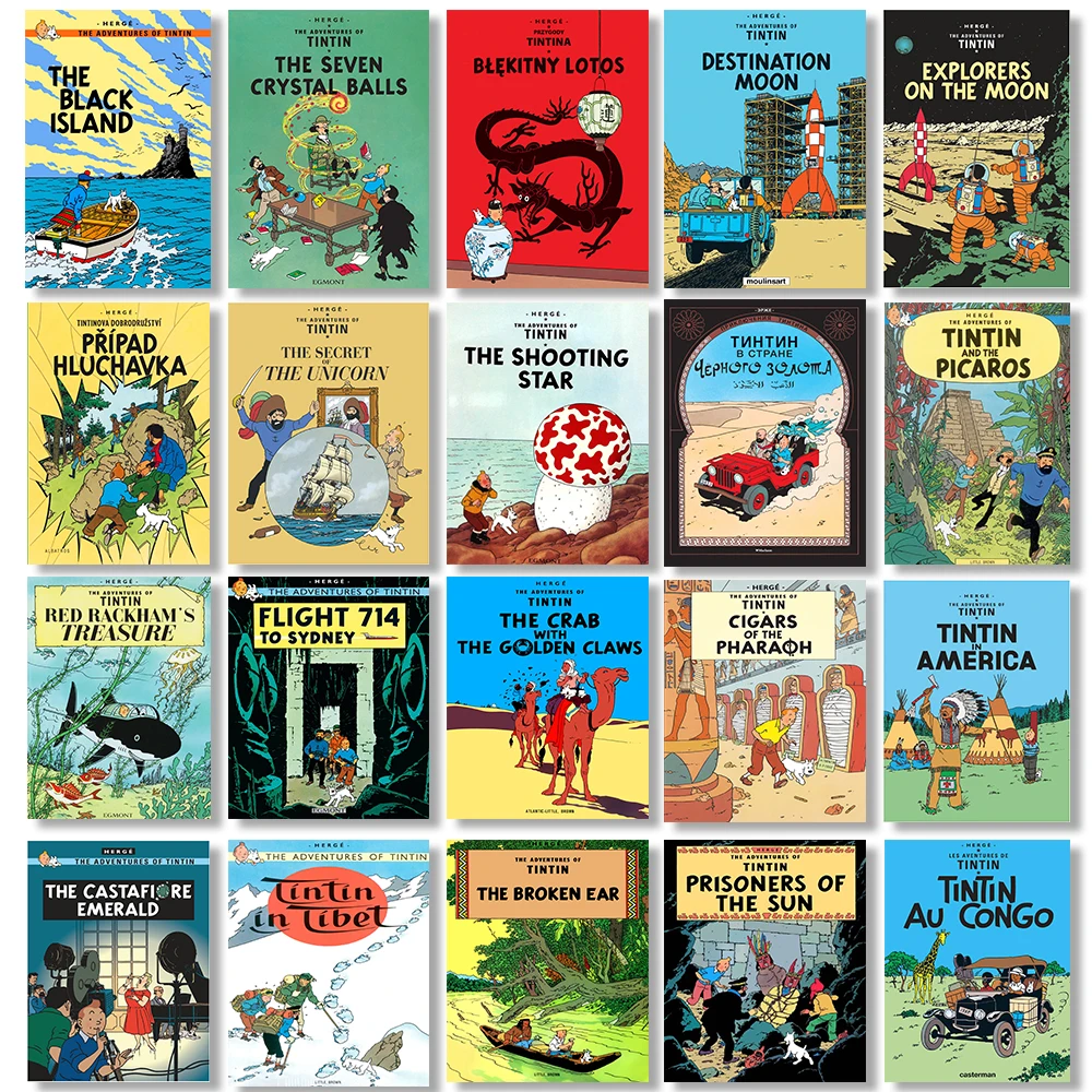 

The Adventures of Tintin Poster Classic Cartoon Book Album Cover Prints Wall Art Picture Painting Living Room Home Decor Gift