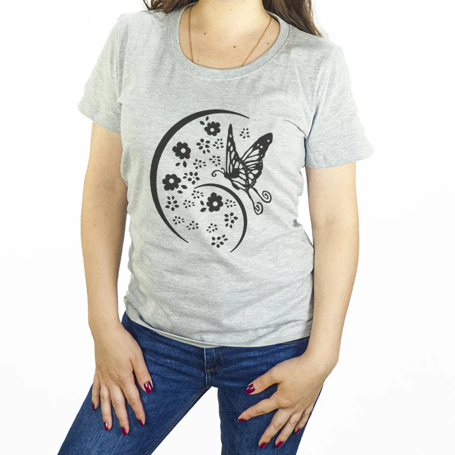 Футболка женская принт Бабочка в цветах 100% хлопок короткий рукав.Круглый ворот