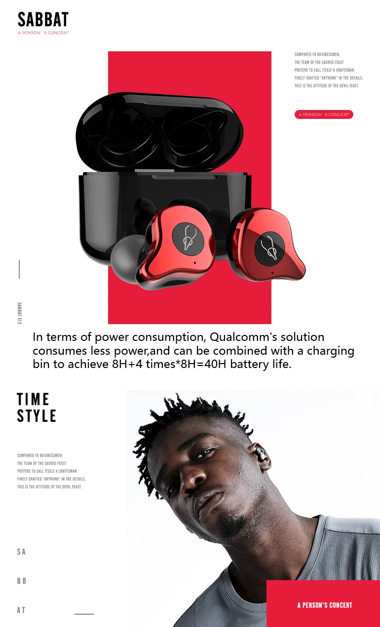 SABBAT E12 Ultra TWS беспроводные Bluetooth наушники спортивные Hi-Fi стерео наушники гарнитура с шумоподавителем с беспроводным зарядным устройством Qualcomm