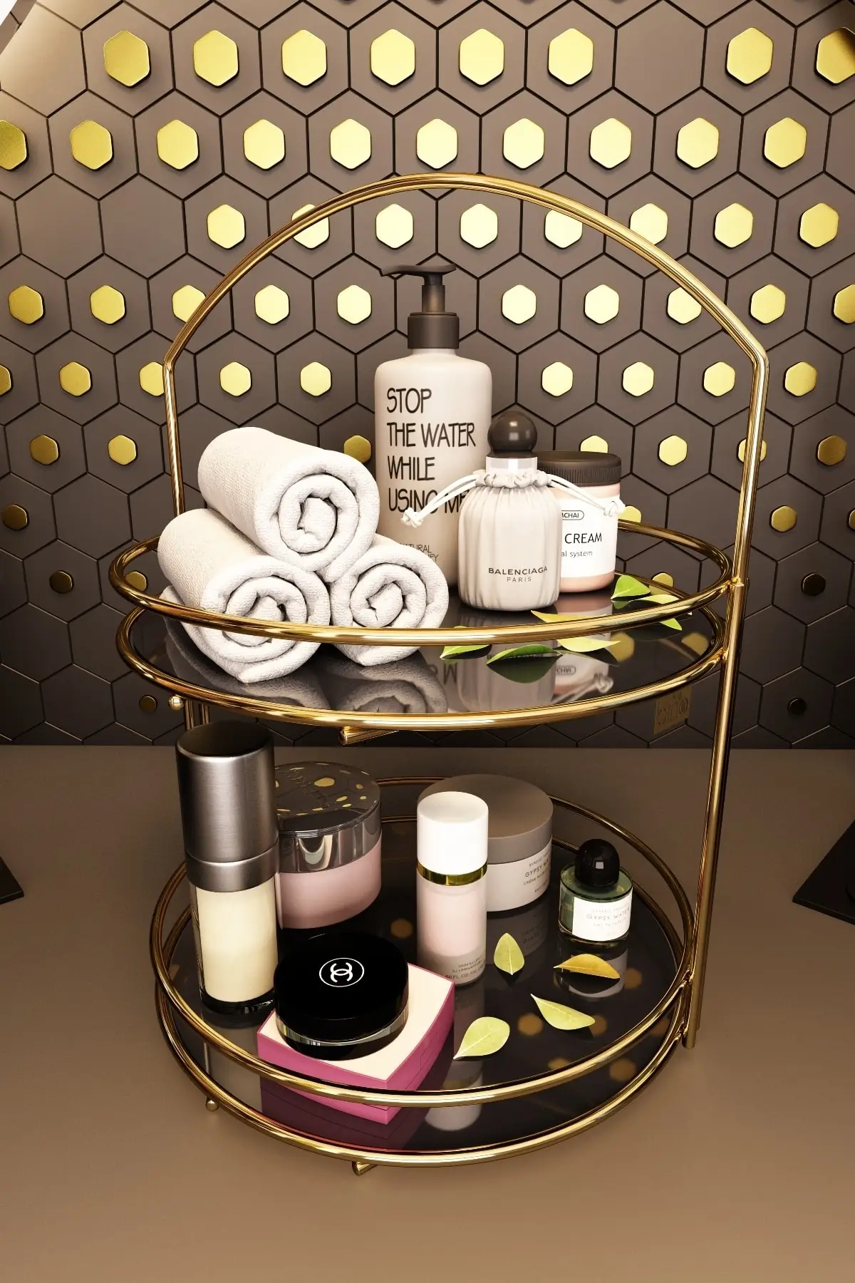 

Bathroom Organizer Organizer Jewelry Cosmetic Towel Rack Stand Presentation Gold Luxury 2 Tiers 40 Cm Organizer