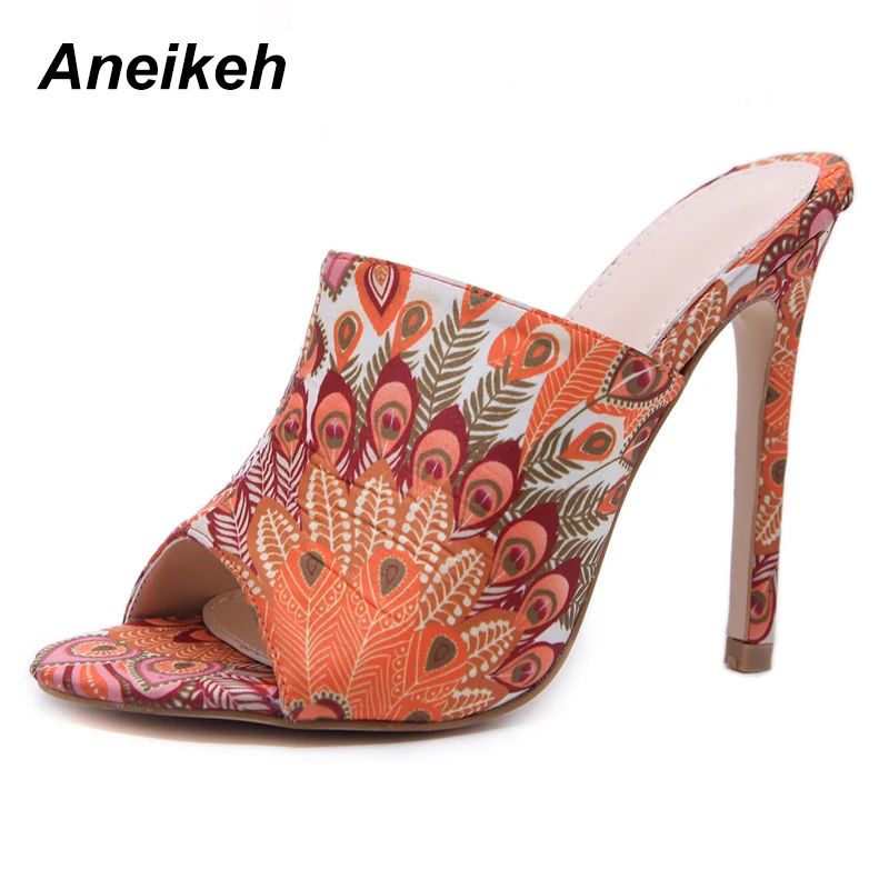 Golden Aneikeh/ г. Летние парусиновые сандалии-гладиаторы с цветочным узором женская обувь вечерние туфли-лодочки на тонком каблуке с открытым носком без шнуровки на пятке 41, 42 - Цвет: Golden
