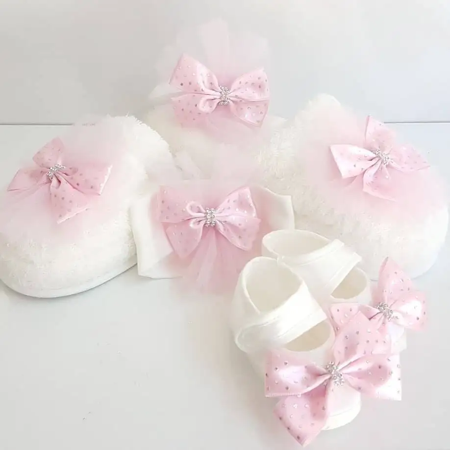 Розовая марлевая лента с кубическим цирконием и рюшами набор из 4 шт.|Комплекты