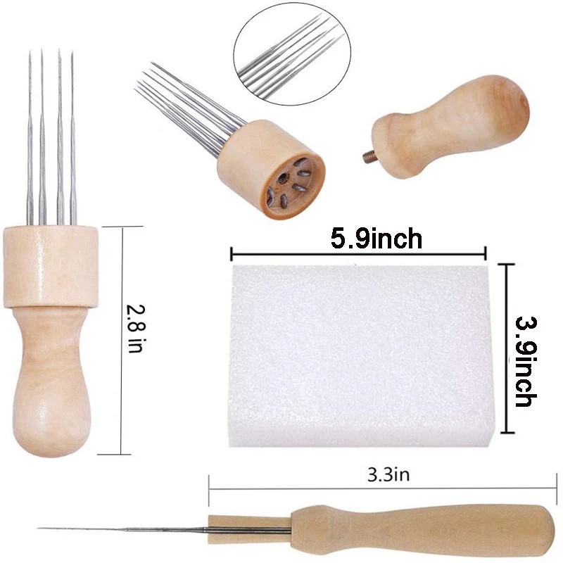 Набор игл для валяния шерсти TLKKUE с деревянной ручкой мульти-тыкать иглы из