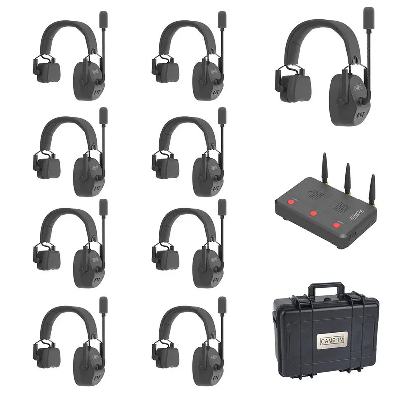 

CAME-TV Kuminik8 Single Ear Duplex Digital Wireless Headset Foldable 9 Pack Intercom Wireless Transmission communicator