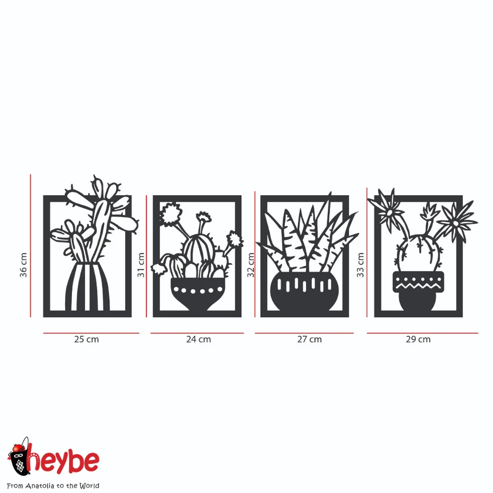 Деревянный набор из 4-х цветущих кактусов для украшения стены идеи подарка качества черный современный природа пустыня дом офис северный стиль спальня гостиная.