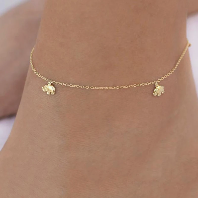 

AIDE Bohemian Small Cute Elephant Strand Anklets for Women Fashion Gold Color Ankle Bracelet Silver 925 Jewelry tobillera