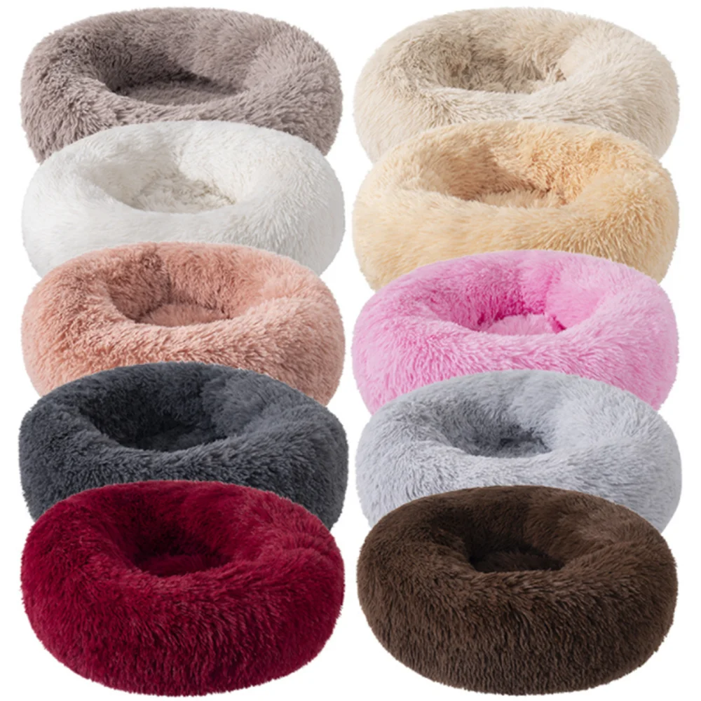 

Long Plush Dog Bed Large House Pet Round Cushion Kennel Super Soft Fluffy Comfortable for Cat Warm Sleeping Mat Accessories