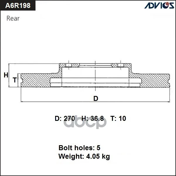 Диск Тормозной Зад. Advics (R) Toyota Corolla E180 (13-) ADVICS арт. A6R198B |