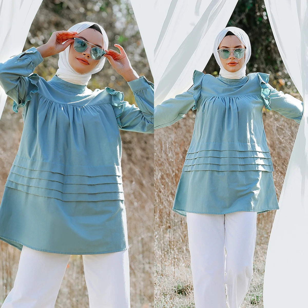 

2021 Spring Women Chic Tops Casual Muslim Fashion Vintage Blouse Loose Long Sleeve Shirt Cotton Plus Size Tunic Abaya Top Female
