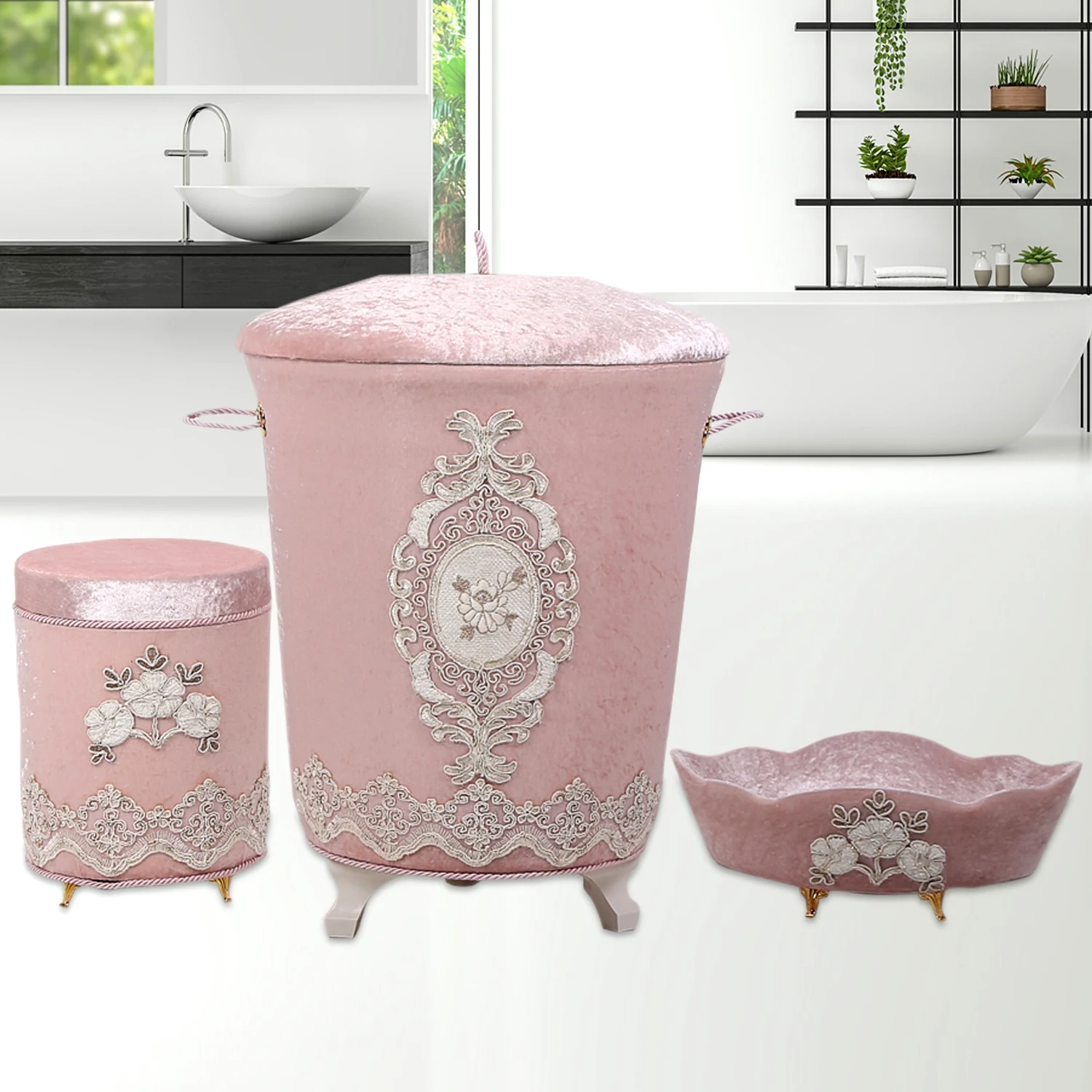 

Набор корзин для белья Bonny Home, Лиза, 3 шт., держатель для полотенец, коробка для моющих средств, органайзер для хранения грязной одежды