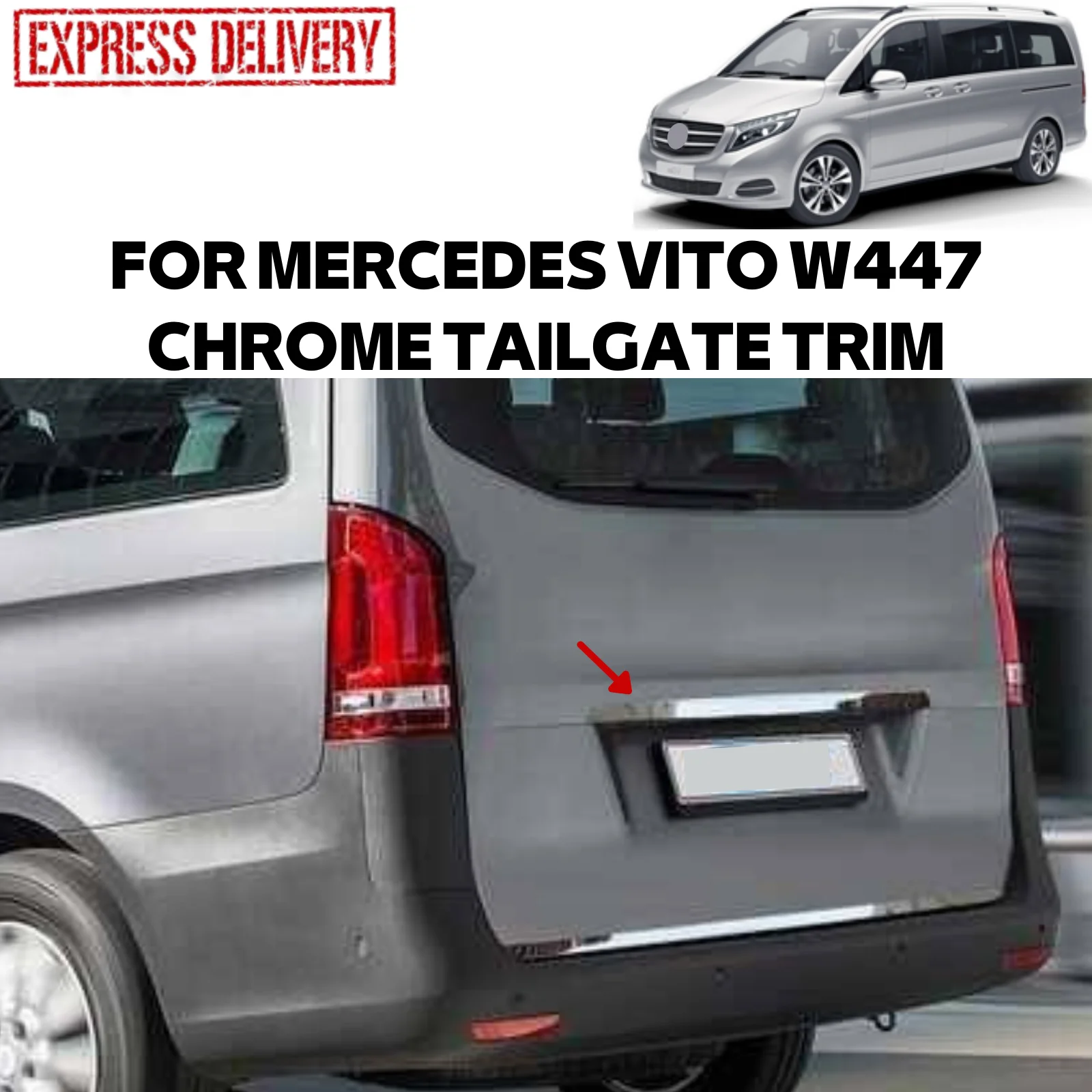 

FOR MERCEDES VITO W447 2014-2021 CHROME TRUNK REAR HANDLE TRIM COVER STAINLESS STEEL CAR ACCESSORIE NEW MODEL
