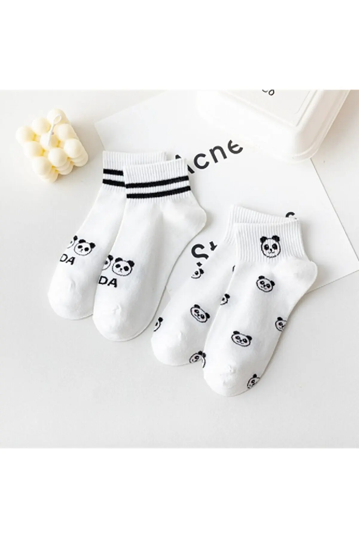 5 Pairs Panda Patterned Black and White Unisex College Tennis Socks