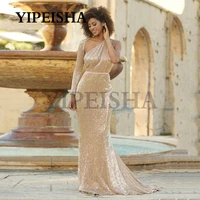 glittery one shoulder mermaid evening dresses backless long sleeve sequined sexy party gown robe de soir%c3%a9e femme %d9%81%d8%b3%d8%a7%d8%aa%d9%8a%d9%86 %d8%a7%d9%84%d8%b3%d9%87%d8%b1%d8%a9