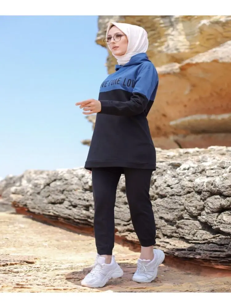 

Tofis Dual Track Suits 2 Piece Sets Women's Sportswear Elastic Casual Hooded Muslim Turkey's Fashion Fall 2021
