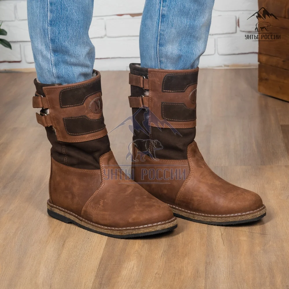 Монголки мужские натуральные на липучках монгольские зимние сапоги унты с мехом