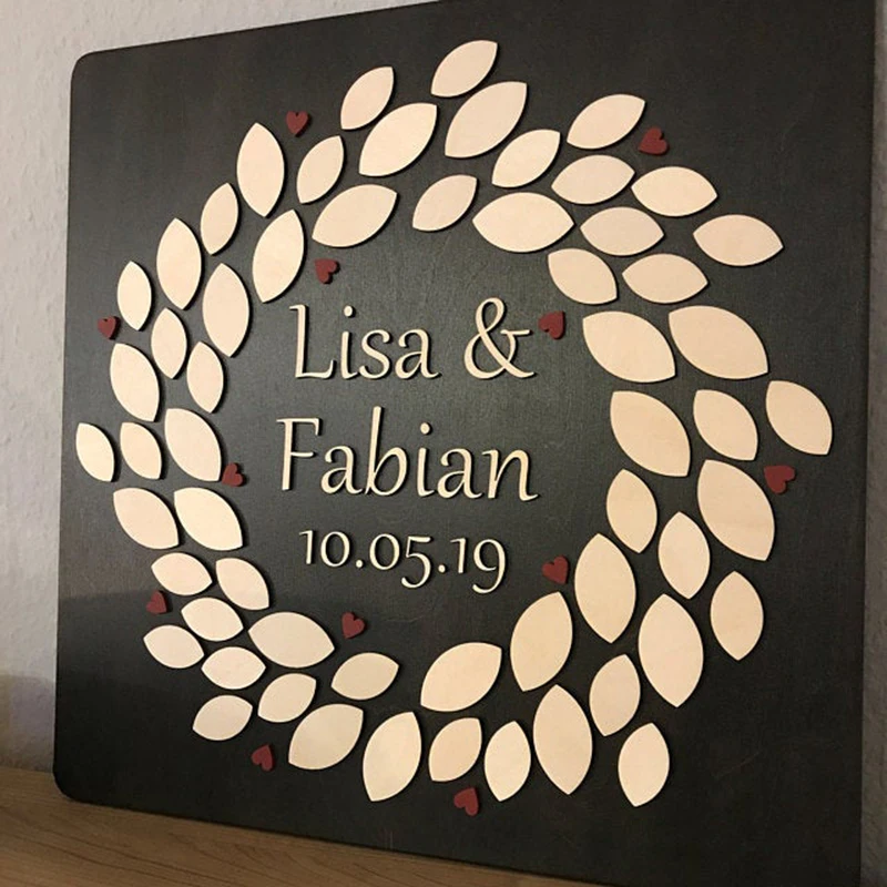 Венок красное сердце 3D деревянная Гостевая книга для свадьбы альтернатива