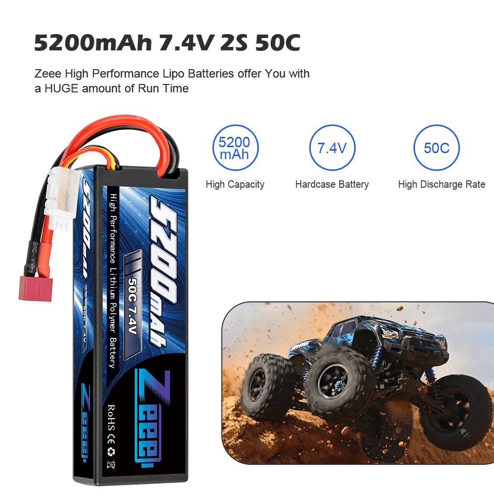 Zeee 5200mAh RC Lipo батарея 7,4 V 50C 2S RC батарея с штекером Deans для RC Evader лодка автомобиль грузовик Truggy Багги Танк вертолет