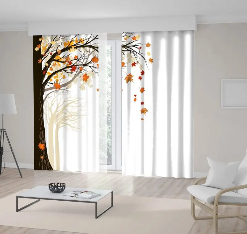 

Curtain Trees in Forest with Falling Maple Leaves Romantic Natural View Printed Orange Brown Yellow