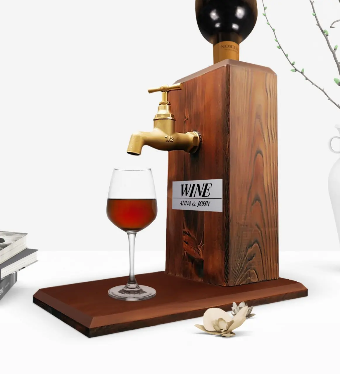 

Custom Wooden Natural Wine Stand with Tap - Walnut