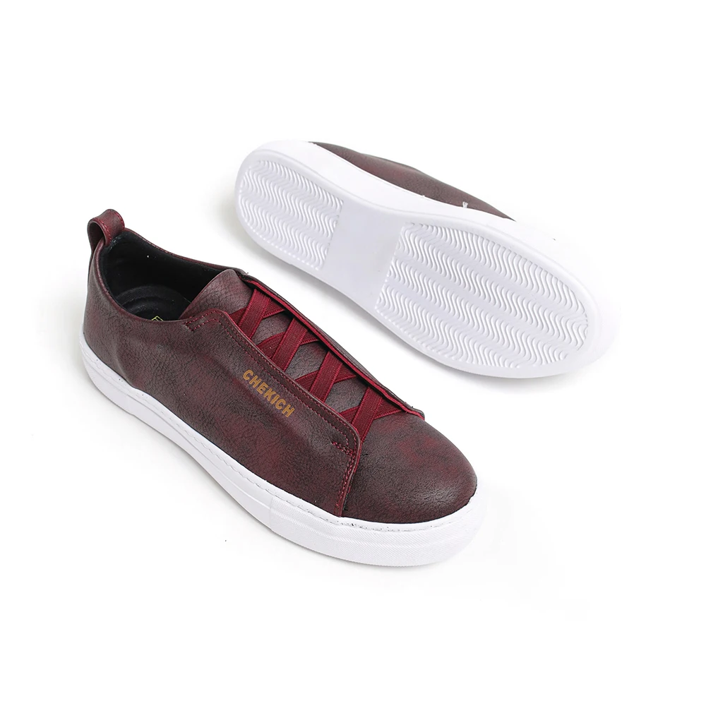 Chekich Women Shoes Elastic Band White Outsole Burgundy Color High-Quality Artificial Leather Eco-Friendly Vegan New CH013