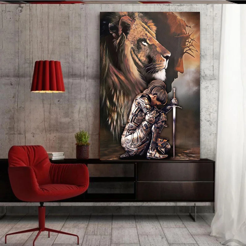Современный благородный холст картина меч Knight Lion постеры и принты популярны для