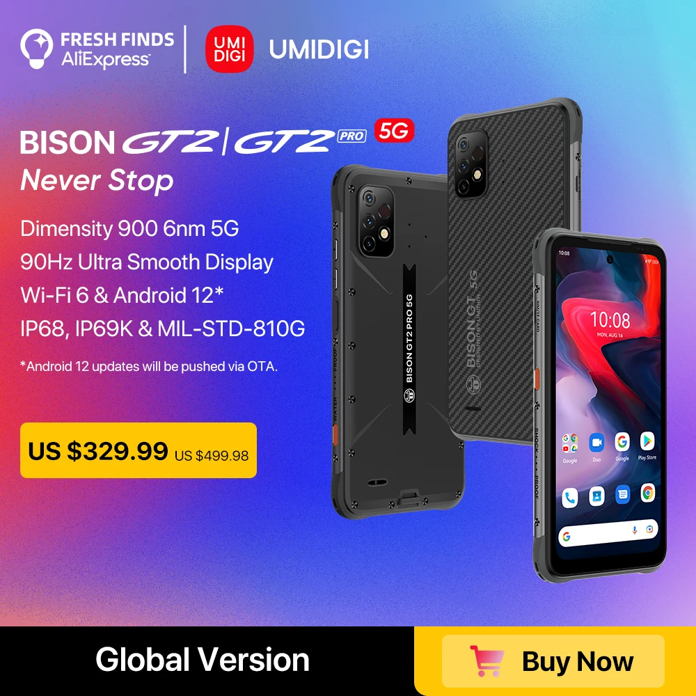 UMIDIGI BISON GT2 PRO 5G IP68 Android 12 Rugged Smartphone Dimensity 900 6.5