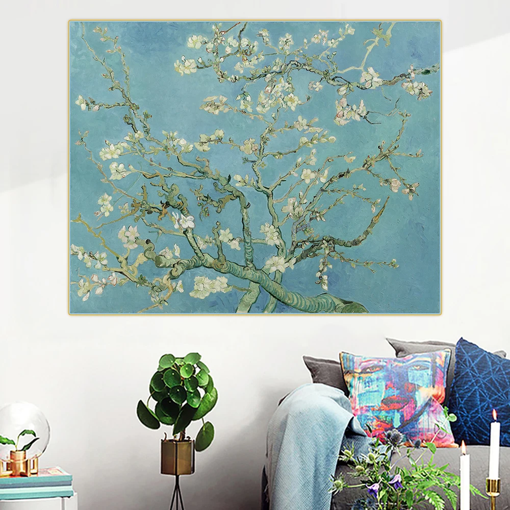 

Holover Canvas Oil Painting Van Gogh"Blossoming Almond Tree"Colorism Expressionism Aesthetic Wall Art Home Room Decoration
