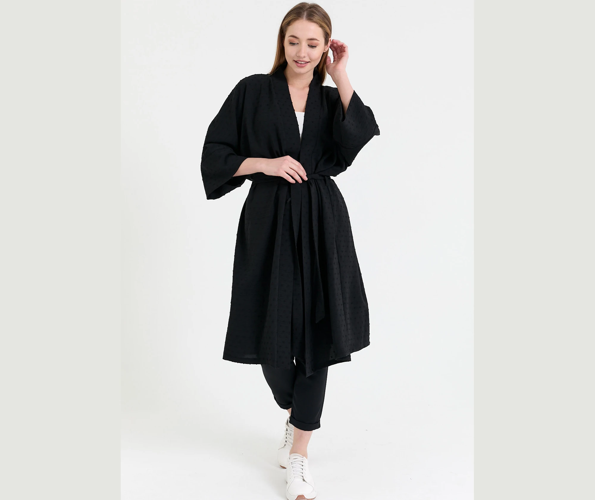 

Women's Black Tunic & Robe & Kimono With Polka Dot, ONE SIZE FITS ALL | OVERSIZE