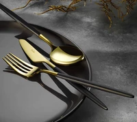 Premium Washabi Black Gold Glossy Pieces Person Dinnerware Cutlery Set Kitchen Accessory Decorations Soup Home Appliance
