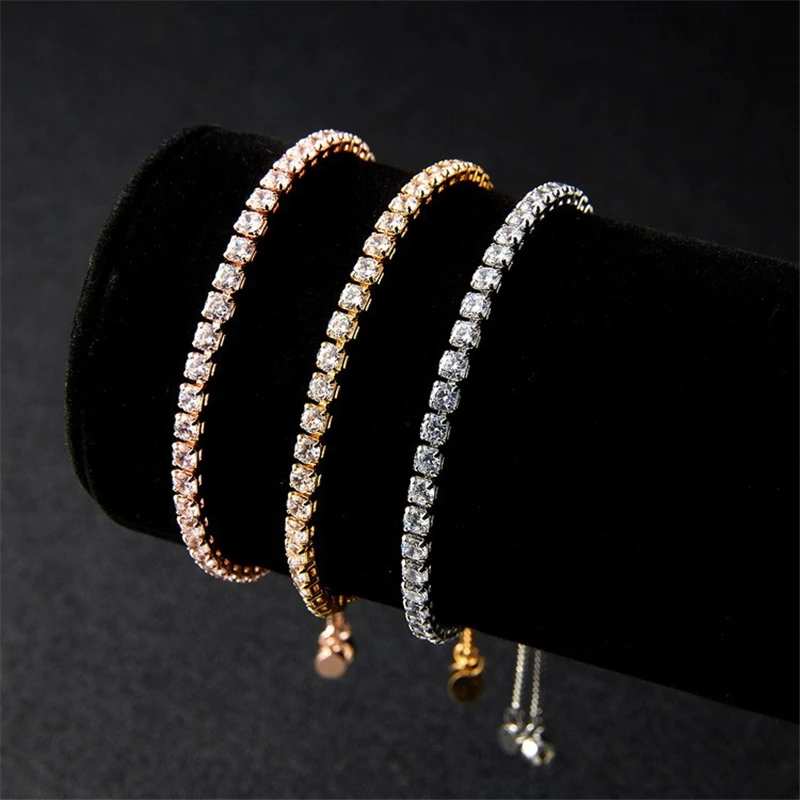 

Fashion Charm CZ Tennis Bracelet for Women Crystal Zircon Jewelry Adjustable Gold Silver Color Box Chain Bracelets Gift