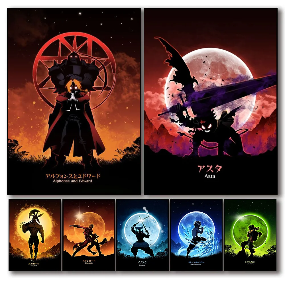 

Pop Anime Demon Slayer Poster Cartoon Character Under the moon Wall Decoration Canvas Print Painting For Home Room Decor