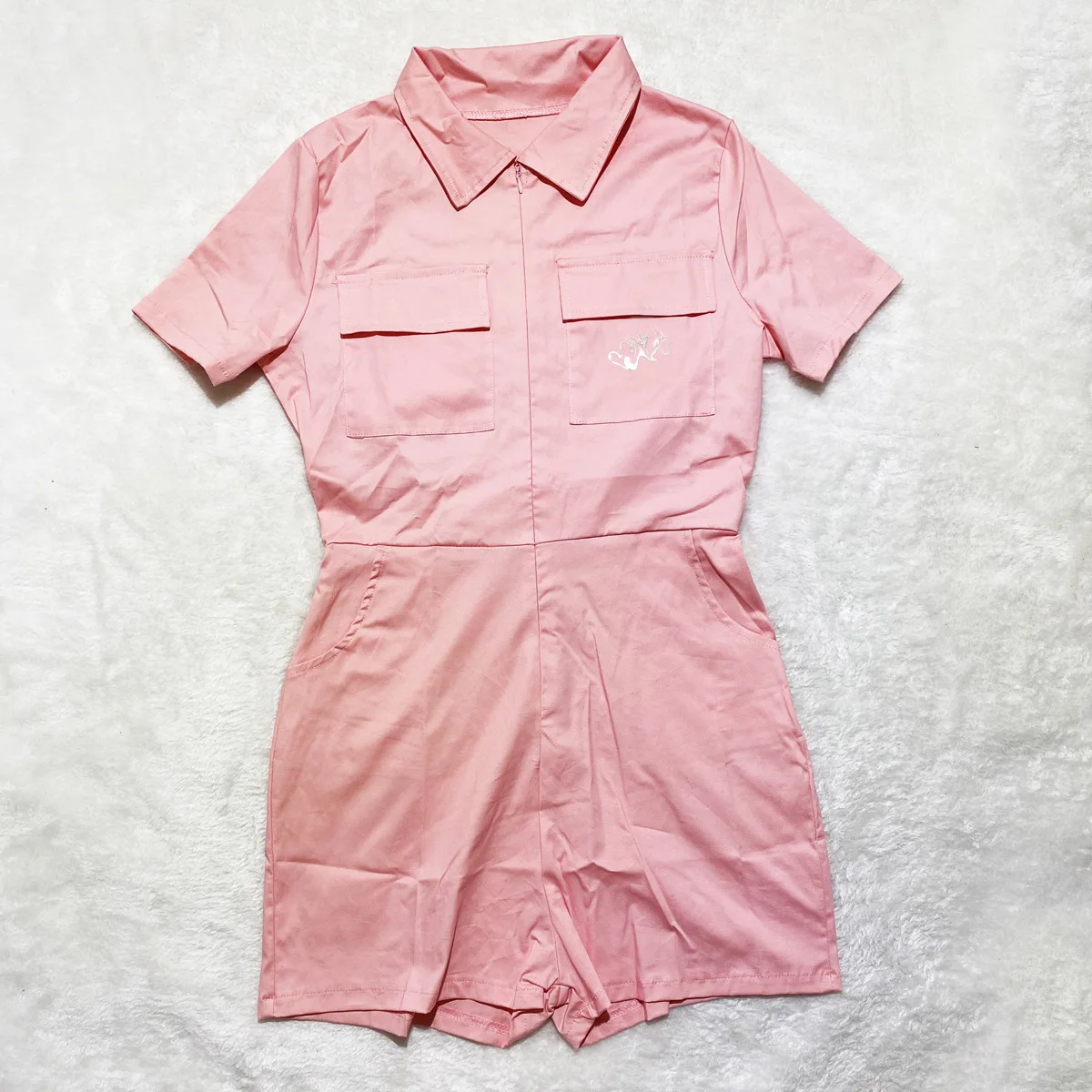 2022 Summer Outdoor Casual Skinny Four Pockets Embroidered Pattern Playsuits for Women