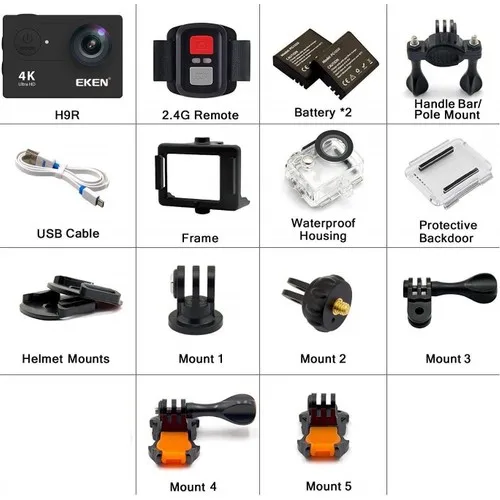 Eken H9R 4K Ultra Hd Wifi Action Camera + Spare Battery - Black | Электроника