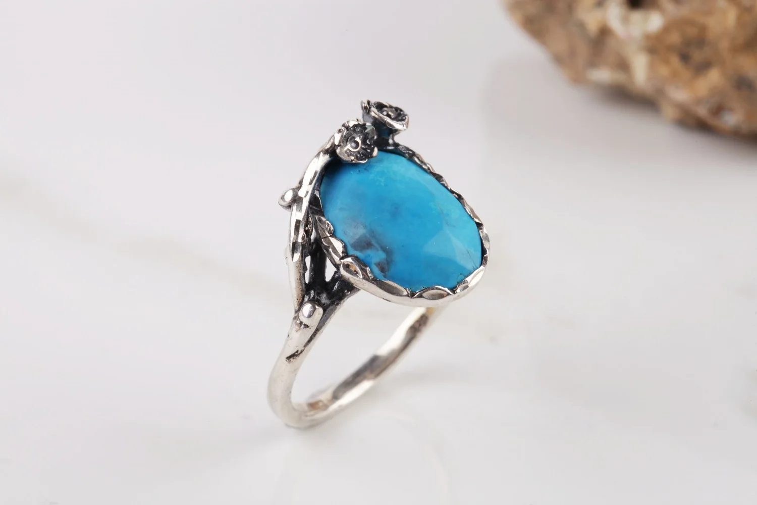 

UM US ювелирные изделия бирюзовый Натуральный камень 925 пробы серебро Для женщин, кольцо, кольцо из нержавеющей стали