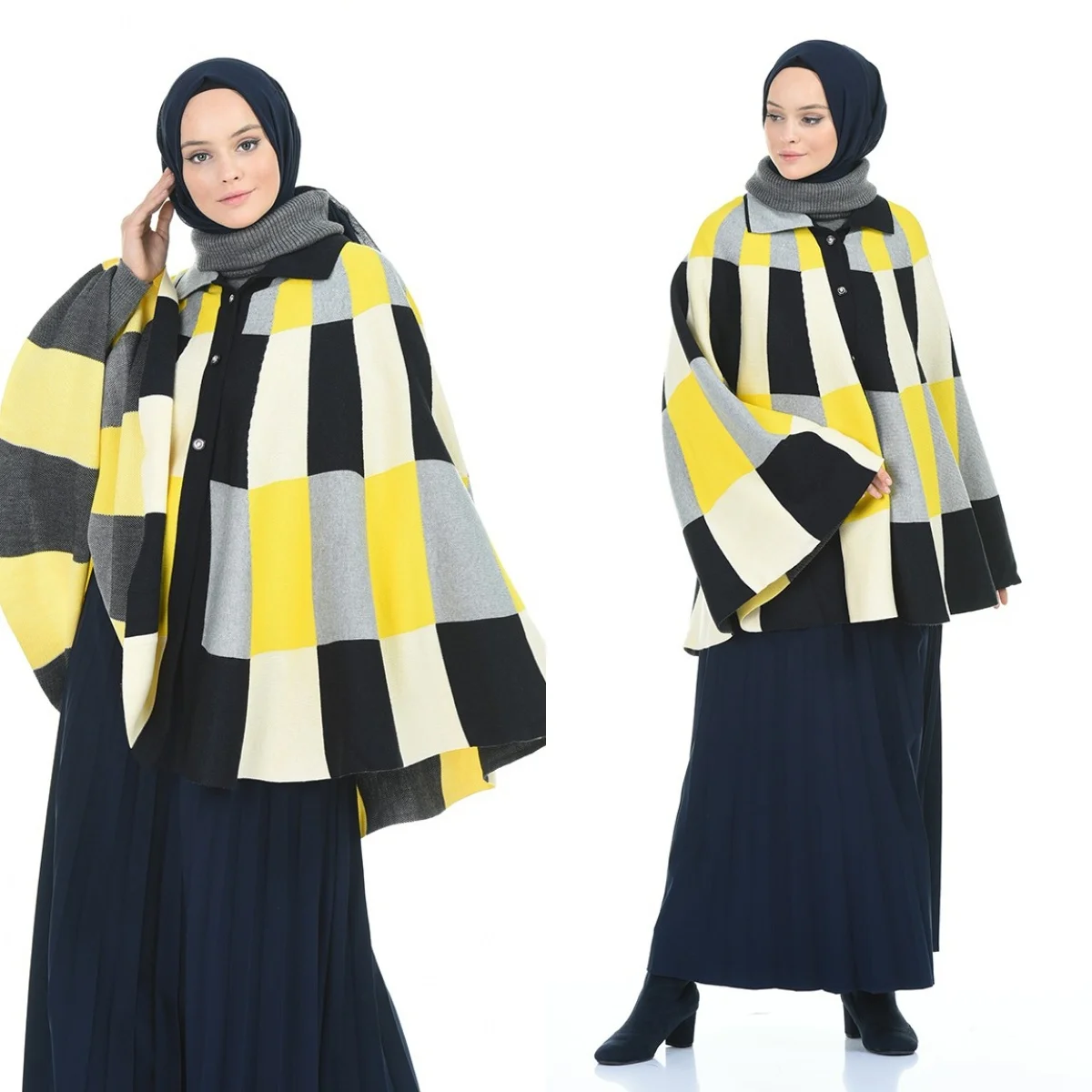 

2021 Spring Warm Women Ladies Cape Coat Cloak Poncho Button Coat Patterned Bohemian Shawl Scarf Muslim Fashion Cardigan Knitted