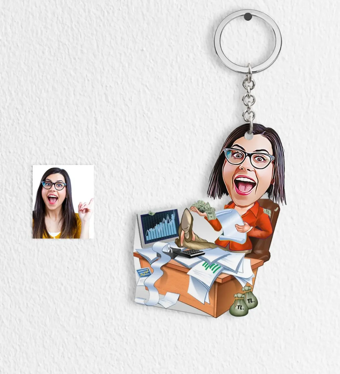 

Personalized Women 'S Banker Cartoon Keychain-1