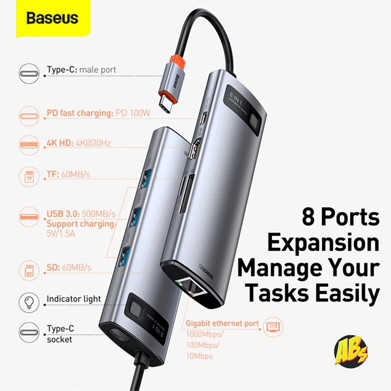 Baseus USB C HUB к HDMI-совместимый адаптер RJ45 кардридер 3 0 PD 100W Type док-станция для Macbook Pro