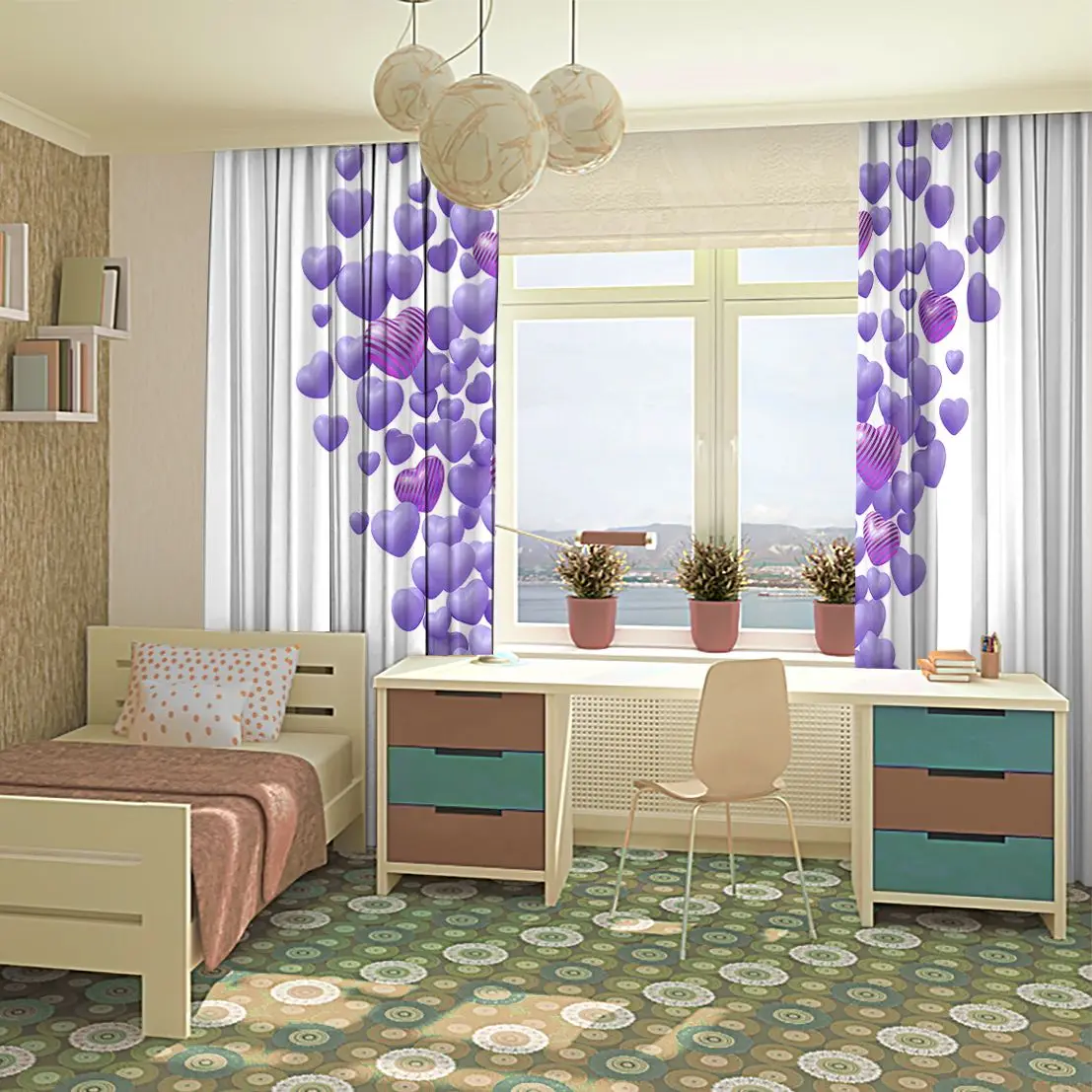 Занавеска кофейная чашка любовь маленьких плавающих сердец романтическая Милая