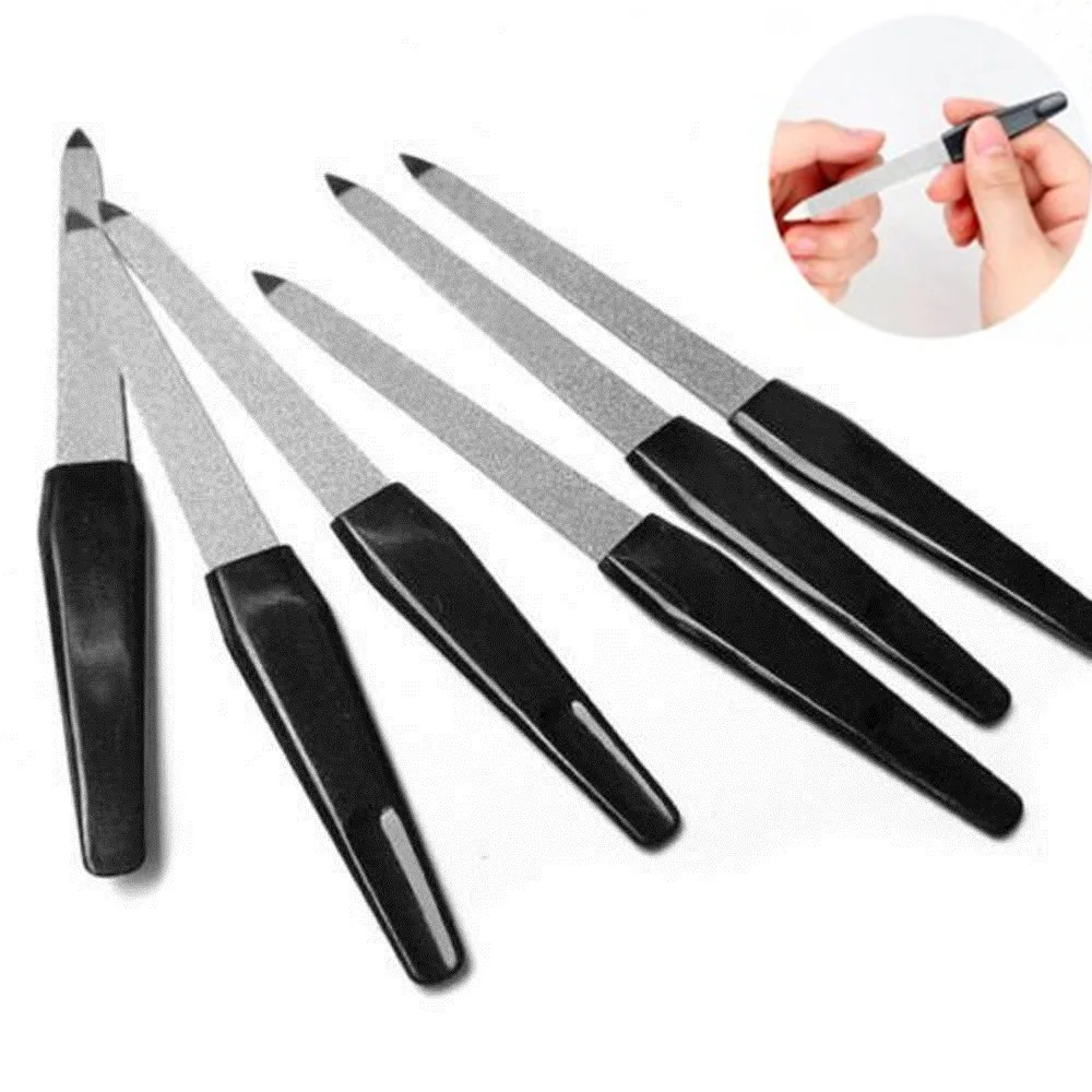 5 шт Металлические двухсторонние Пилочки для ногтей с черной ручкой и прочные