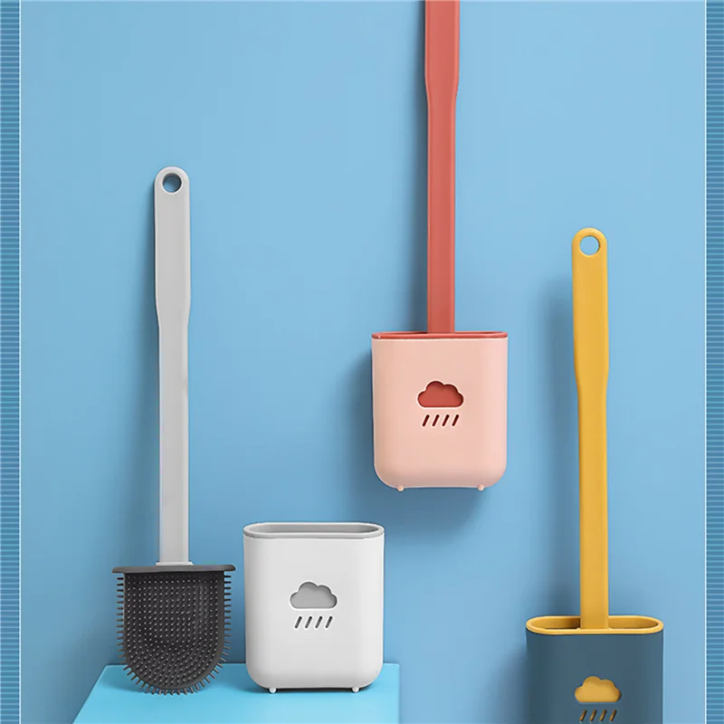 

1 PCS Silicone Toilet Brush Flat Head Flexible Soft Bristles With Quick Drying Holder Set Cleaning For WC Accessories