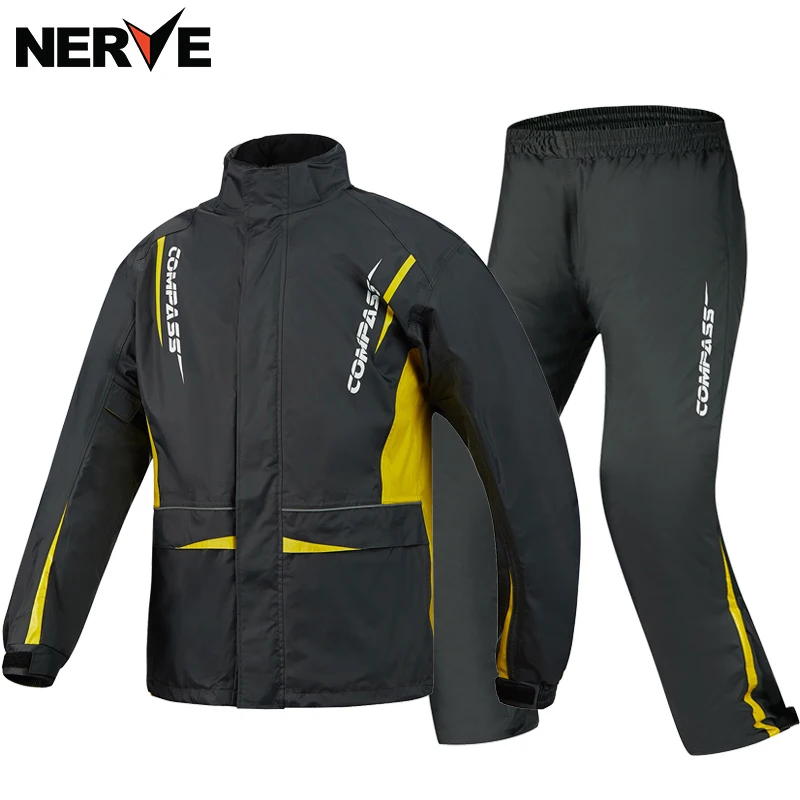 NERVE Raincoat Set Rainpants Split PU Rainproof Outdoor Jacket Pants LED Light Rain Suit Motorcycle Reflective Waterproof Cloth enlarge