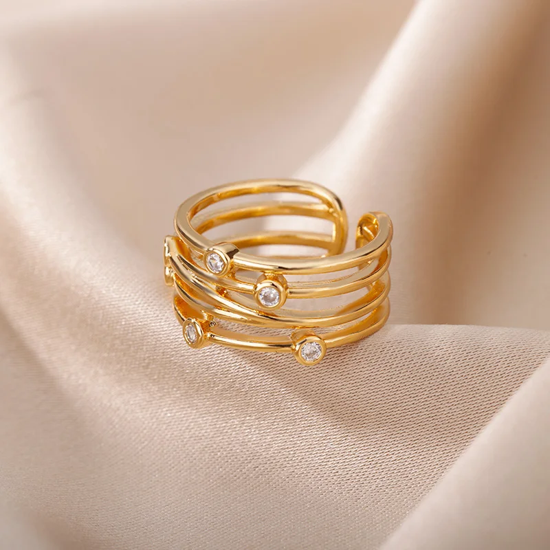 

Simple Wrap Line Opening Ring For Women Fashion Copper Circle Mini Crystal Beads Finger Rings Female Adjustable Jewelry Gift New