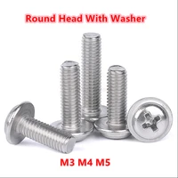 m3m4m5 304 a2 stainless steel cross phillips pan round truss head with washer padded collar screw bolt machine screw