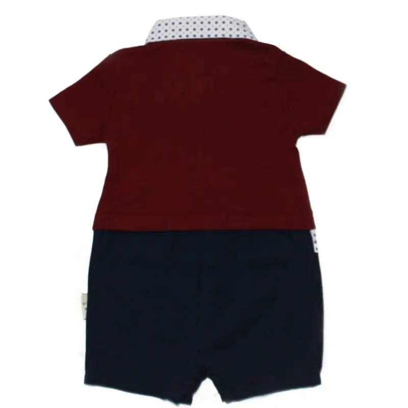 

Lux Crested Burgundy Polka Dot Shirt Short-Sleeve Jumpsuit