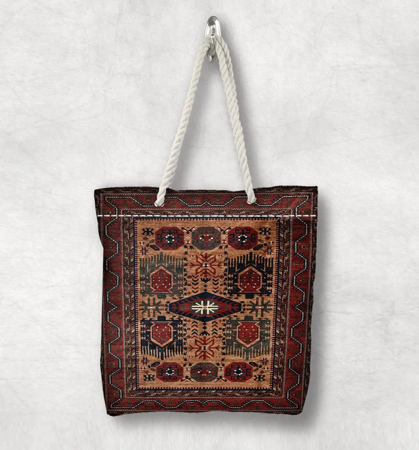 Винтажная Холщовая Сумка Anatolia Antique Kilim с ручками из белого веревки