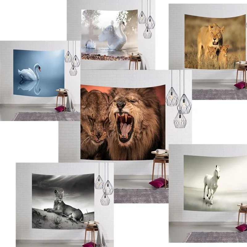 Wall Sticker 3D digital painting animal world wall hanging carpet beach towel tapestry multi-function size: 153 * | Дом и сад