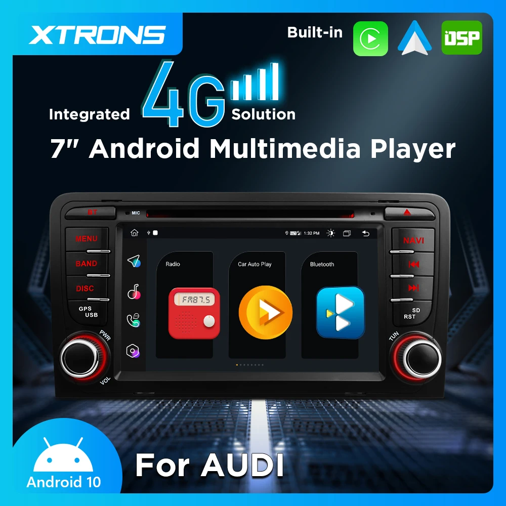 XTRONS 7&quot Android 10.0 Octa Core 4+64 Car DVD Player for Audi A3 8P 2003-2012 S3 / RS3 Built-in 4G DSP AUTO and CarPlay | Автомобили и