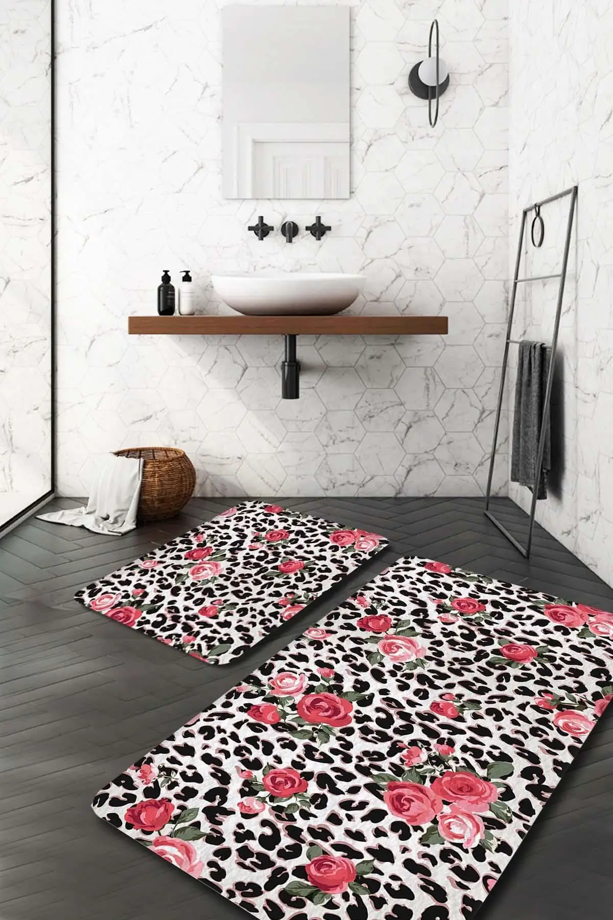 

Flowers Bathroom Rugs-Rugs Bathtub Mat- Shower Room Mat -Toilet Bath Mat- 2 pcs